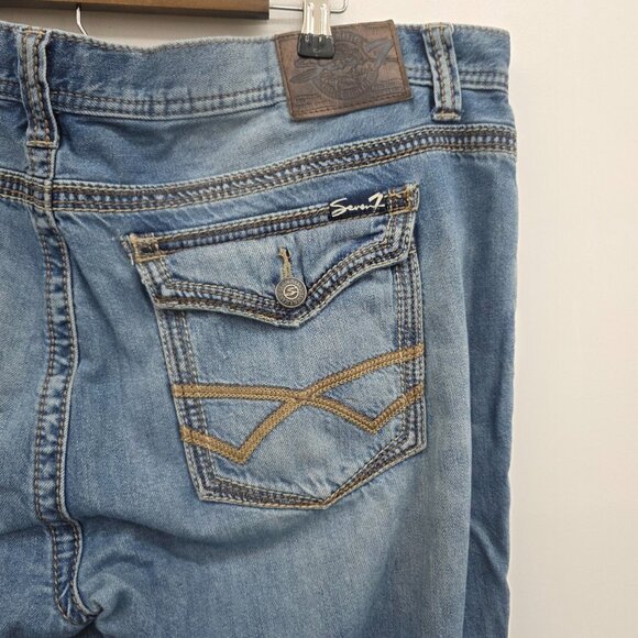 Seven7 Distressed Straight Leg Jeans Medium Wash Contrast Stitch Men’s 40x32 - Picture 7 of 16